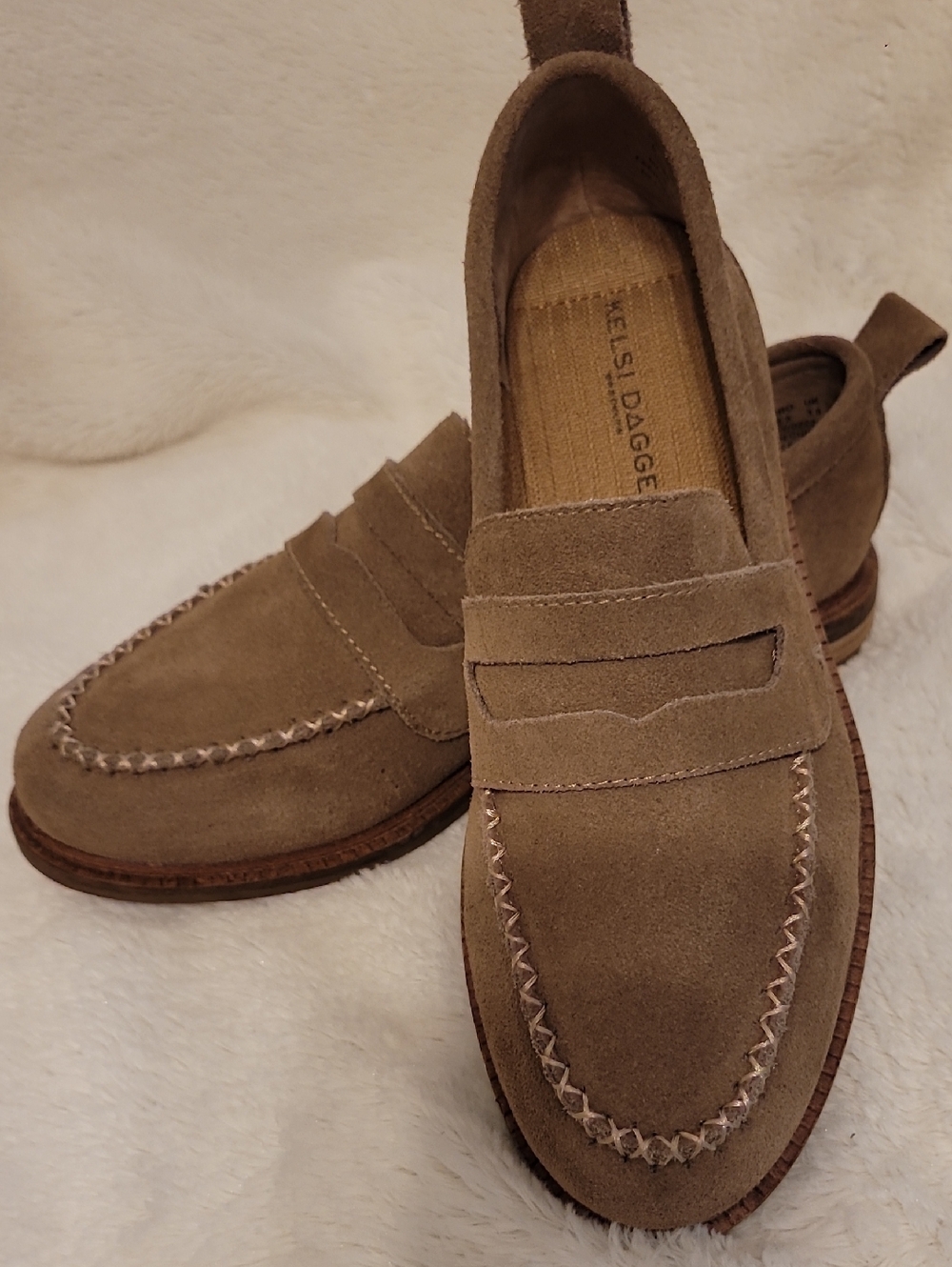 Kelsi Dagger Suede Penny Loafers in Taupe